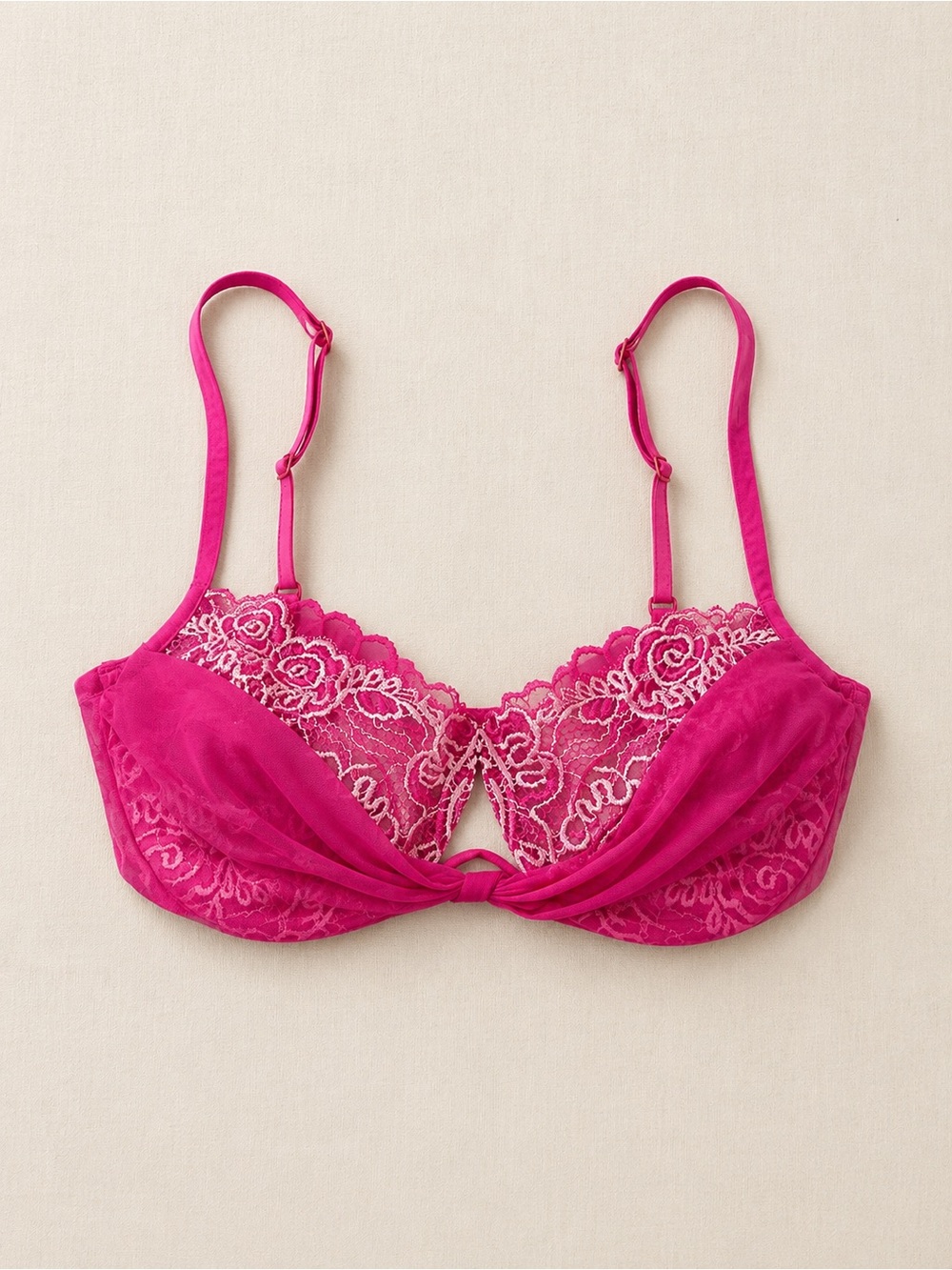 Victoria's Secret bright pink lace sheer sexy underwire bra Y2K 38D